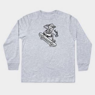 Skateboarding Skeleton with Spilling Coffee Kids Long Sleeve T-Shirt